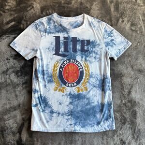 Miller Lite Tie Dye T Shirt Mens Blue White Graphic Beer Tee